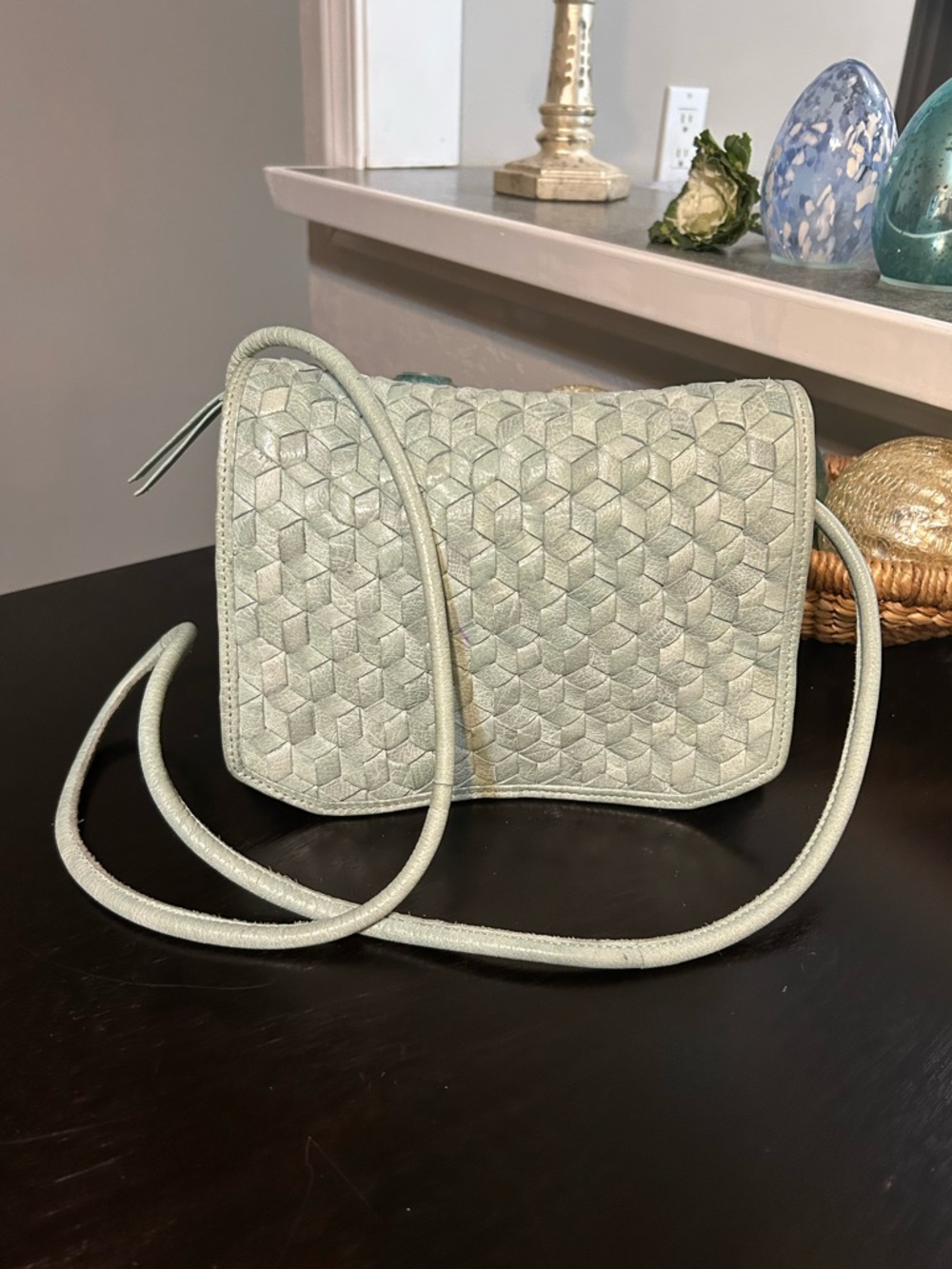 Day & Mood Anthropologie NOVA crossbody bag woven leather Blue / Green Leather